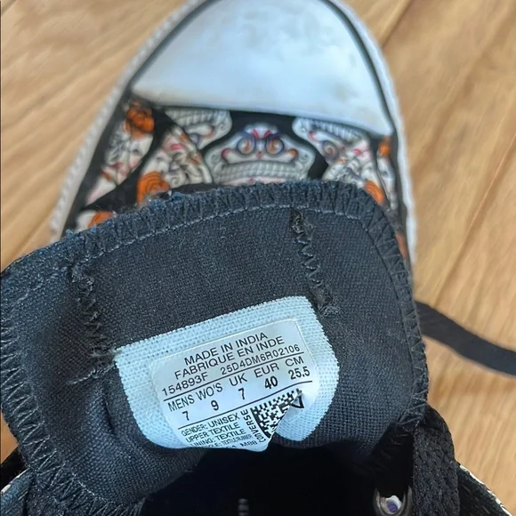 Converse Day of the Dead Sugar Skull Halloween Whimsigoth Goth Women's Size 9 - Picture 3 of 8